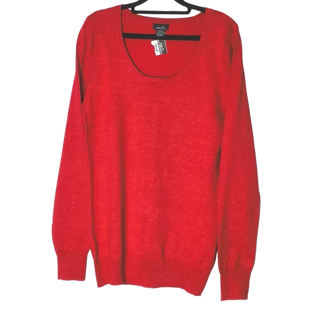 rue21 Sweater Women XL Red Metallic Knit Scoop Neck Long Sleeve NWT